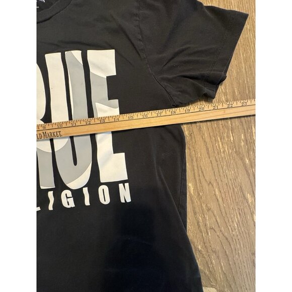 True Religion Black Crewneck Spell Out Horse Shoe T Shirt Tee Large - Picture 2 of 5